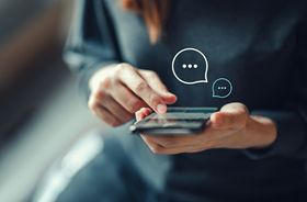 Woman on mobile phone with chat bubbles